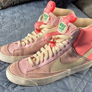 Nike Women's Pink and Cream High-Top Sneakers